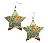 Boucles d'oreilles pendantes élégantes et légères en cuir avec imprimé carte du monde animal pour femmes et filles, taille unique, cuir, sans pierre précieuse