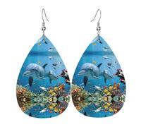 Boucles d'oreilles pendantes élégantes et légères en cuir avec motif dauphin qui vous regarde, pour femmes et filles, taille unique, cuir, sans pierre précieuse