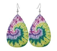 Boucles d'oreilles pendantes élégantes et légères en cuir imprimé Tie Dye hippie pour femme