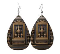 Boucles d'oreilles pendantes élégantes pour femme avec impression de trésors de musée - Bijoux légers en cuir en forme de larme, parfaits pour les fêtes de mode, taille unique, Cuir
