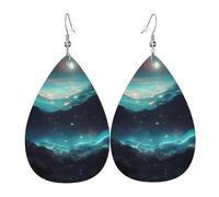 Boucles d'oreilles pendantes élégantes pour femme avec impression d'étoiles de science-fiction - Bijoux légers en cuir en forme de larme, parfaits pour les fêtes de mode, taille unique, Cuir