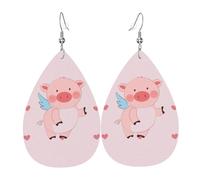 Boucles d'oreilles pendantes élégantes pour femme avec imprimé cochon volant - Bijoux légers en cuir en forme de larme, parfaits pour les fêtes de mode, taille unique, Cuir