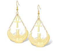 Boucles d'oreilles pendantes en acier inoxydable avec croix d'Ankh, déesse égyptienne Isis - Amulette de protection mythologique - Bijoux cadeaux pour femme, Acier inoxydable, Pas de gemme