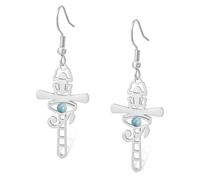 Boucles d'oreilles pendantes en acier inoxydable avec œil d'Horus Scarabée Ankh taille unique (argent)