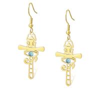 Boucles d'oreilles pendantes en acier inoxydable avec œil d'Horus Scarabée Ankh taille unique (or)