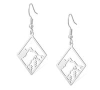 Boucles d'oreilles pendantes en acier inoxydable avec motif d'arbre pour les amateurs de plein air cadeaux pour les randonneurs les campeurs les grimpeurs (Boucles d'oreilles Silver Mountain)