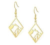 Boucles d'oreilles pendantes en acier inoxydable avec motif d'arbre pour les amateurs de plein air cadeaux pour les randonneurs les campeurs les grimpeurs (Boucles d'oreilles Gold Mountain)