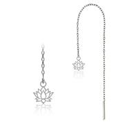 Boucles d'oreilles pendantes en acier inoxydable - Boucles d'oreilles à enfiler - 11 cm - Pendentif en forme de lotus et cœur - Or et argent - Longues boucles d'oreilles filigranes pour femme - Z601