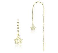 Boucles d'oreilles pendantes en acier inoxydable - Boucles d'oreilles à enfiler - 11 cm - Pendentif en forme de lotus et cœur - Or et argent - Longues boucles d'oreilles filigranes pour femme - Z601