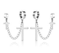 Boucles d'oreilles pendantes en acier inoxydable noir et argenté pour homme et femme, style punk, rock, gothique, branché, cool, gothique, Métal