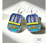 Boucles d'oreilles pendantes en acrylique 2D plates en forme de boîte de sardines d'été amusante, boucles d'oreilles gouttes en forme de poisson vintage amusant, bijoux de style océan de niche, cadeau