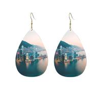 Boucles d'oreilles pendantes en acrylique en forme de goutte - Motif de Hong Kong - Légères et tendance, One Size, Acrylique, Pas de gemme