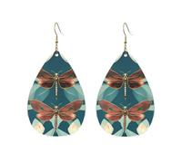 Boucles d'oreilles pendantes en acrylique en forme de goutte - Motif libellule et lotus - Légères et tendance, One Size, Acrylique, Pas de gemme