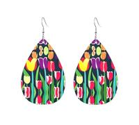 Boucles d'oreilles pendantes en acrylique en forme de goutte - Motif tulipes colorées - Légères et tendance, One Size, Acrylique, Pas de gemme