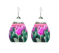 Boucles d'oreilles pendantes en acrylique en forme de goutte - Motif tulipes violettes - Légères et tendance, One Size, Acrylique, Pas de gemme