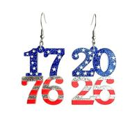 Boucles d'oreilles pendantes en acrylique pour 250e anniversaire des États-Unis 1776 2026 4 juillet Jour de l'indépendance patriotique, Acrylique, Pas de pierre précieuse
