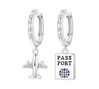 Boucles d'oreilles pendantes en argent minimaliste pour passeport d'avion pour usage professionnel et de soirée