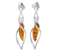 Boucles d'oreilles pendantes en argent sterling 925 - Ambre de cognac torsadé - 7 mm x 37 mm - Poids : 3 g