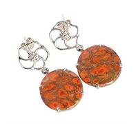 Boucles d'oreilles pendantes en argent sterling 925 avec cabochon rond de 20 mm et turquoise - Fait à la main - Style bohème - Cadeau - Boucles d'oreilles en pierres précieuses vives et audacieuses