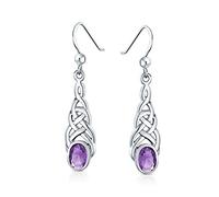 Boucles D'Oreilles Pendantes En Argent Sterling .925 Avec Crochet En Fil De Poisson Pierre Précieuse Ovale En Améthyste Violette Nœud Celtique D'Amour Irlandais Pierre De Naissance De Février.