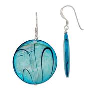 Boucles d'oreilles pendantes en argent sterling 925 avec crochet en nacre synthétique verte et bleue - 46 x 31 mm de large