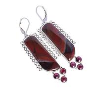 Boucles d'oreilles pendantes en argent sterling 925 avec fermoir à levier pour femme - Bijoux de printemps - 35 x 10 mm - 4 mm - Argent sterling - Grenat - Jaspe rouge