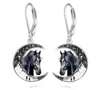 Boucles d'oreilles pendantes en argent sterling 925 avec motif chat noir / 4 juillet / chauve-souris / araignée / citrouille / loup / lapin, soleil et lune, tortue / corbeau, 0.82*0.74 inches, Argent