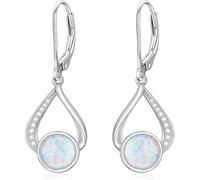 Boucles d'oreilles pendantes en argent sterling 925 avec opale blanche naturelle ronde et pierre de naissance du mois d'octobre 7 mm pour elle