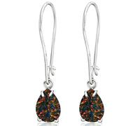 Boucles d'oreilles pendantes en argent sterling 925 avec opale noire - Boucles d'oreilles pendantes pour femme - Pierre de naissance du mois d'octobre, pierre précieuse en forme de larme faite à la