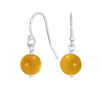 Boucles D'Oreilles Pendantes En Argent Sterling .925 Avec Perles Rondes Simples En Agate Jaune Et Crochet Poisson Pour Femmes