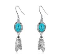 Boucles d'oreilles pendantes en argent sterling 925 avec plume d'aigle turquoise - Bijoux bohémiens - Cadeau d'anniversaire