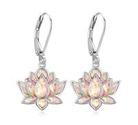 Boucles d'oreilles pendantes en argent sterling 925 en forme de fleur de lotus bleu, 16.1*16.7 mm, Argent sterling, Pas de gemme