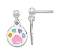 Boucles d'oreilles pendantes en argent sterling 925 et émail multicolore avec empreintes de pattes pour adolescent, 16 x 9,2 mm de large