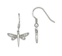 Boucles d'oreilles pendantes en argent sterling 925 massif poli avec crochet en oxyde de zirconium imitation diamant libellule 31 x 18 mm de large pour femme