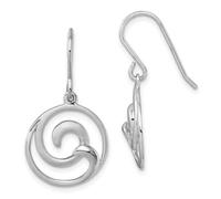Boucles d'oreilles pendantes en argent sterling 925 plaqué rhodium double vague 31 x 16,7 mm de large pour femme