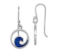 Boucles d'oreilles pendantes en argent sterling 925 plaqué rhodium émaillé Motif vague 28 x 12,7 mm