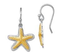 Boucles d'oreilles pendantes en argent sterling 925 plaqué rhodium poli ton or poli en forme d'étoile et poisson 28 x 17 mm de large pour femme