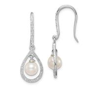 Boucles d'oreilles pendantes en argent sterling 925 poli avec crochet de berger plaqué rhodium et perle de culture d'eau douce 91,4 x 1 pour femme