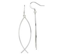 Boucles d'oreilles pendantes en argent sterling 925 poli avec crochet en forme d'ichthus (poisson) - 59 x 15 mm de large