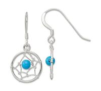 Boucles d'oreilles pendantes en argent sterling 925 poli avec perle imitation turquoise 27,15 x 13 mm de large pour femme