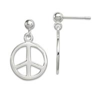 Boucles d'oreilles pendantes en argent sterling 925 poli avec signe de paix 23 x 15 mm de large pour femme