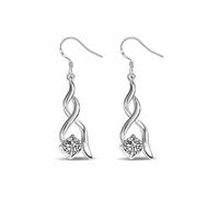 Boucles d'oreilles pendantes en argent sterling 925 tressées pour femme - Hypoallergéniques - Petites créoles françaises avec pendentif double torsadé - Gouttes d'eau - Longues boucles d'oreilles