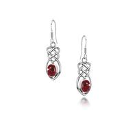 Boucles d'oreilles pendantes en argent sterling avec nœud celtique de Shrieking Violet®. Boucles d'oreilles pendantes en argent sterling avec de véritables fleurs d'Euphrbia Milii rouges.