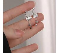 Boucles d'oreilles pendantes en argent sterling S925 avec fleurs de lotus et franges, boucles d'oreilles minimalistes en perle à vis, cadeau pour femmes pour la Saint-Valentin Argent sterling 925