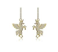 Boucles d'oreilles pendantes en argent sterling S925 plaqué or avec oxyde de zirconium - Cadeau pour les amateurs de licorne - LSE241 - Argent sterling - Oxyde de zirconium