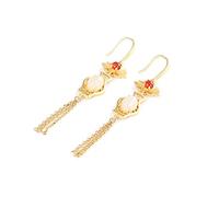 Boucles d'oreilles pendantes en argent sterling S925 plaqué or et jade blanc néphrite, style vintage, longues, style lotus, pour femme