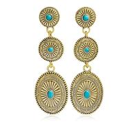 Boucles d'oreilles pendantes en argent vintage avec turquoise ovale pour femme, tenue de concert de campagne occidentale, cadeau pour femme, Métal, Pas de gemme
