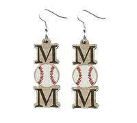 Boucles d'oreilles pendantes en bois avec inscription « Mom » - Pour la fête des mères, le baseball, le football, le sport - Cadeau de fête des mères