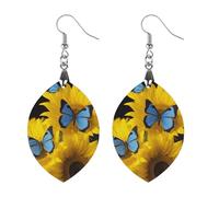 Boucles d'oreilles pendantes en bois pour femme avec tournesols avec papillons - Boucles d'oreilles pendantes géométriques vintage abricot rétro à porter au quotidien - Cadeau pour mariage, fête de