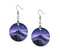 Boucles d'oreilles pendantes en bois pour femme, boucles d'oreilles légères, boucles d'oreilles violettes, cadeau élégant pour mariage, Circular, Bois, Bois.